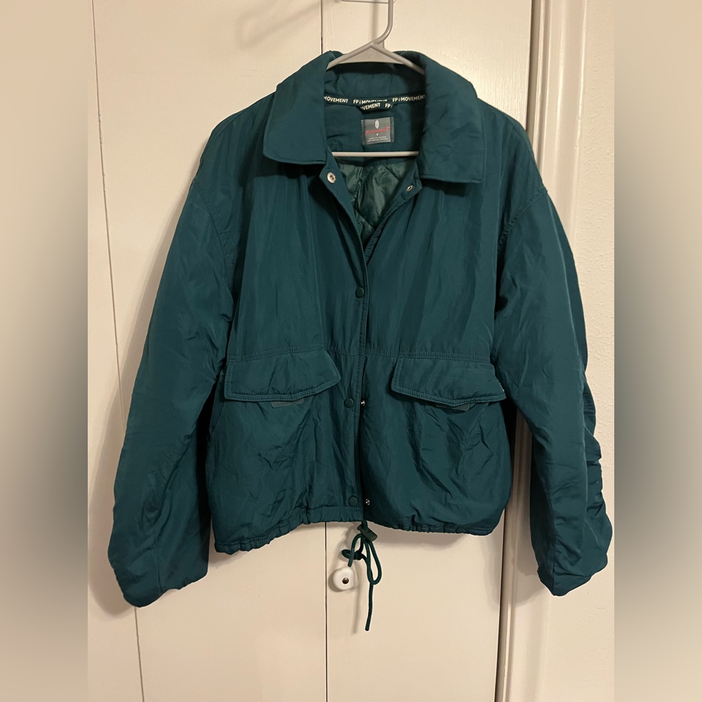 Free People Off The Bleachers Coaches Jacket Emerald Green Size S